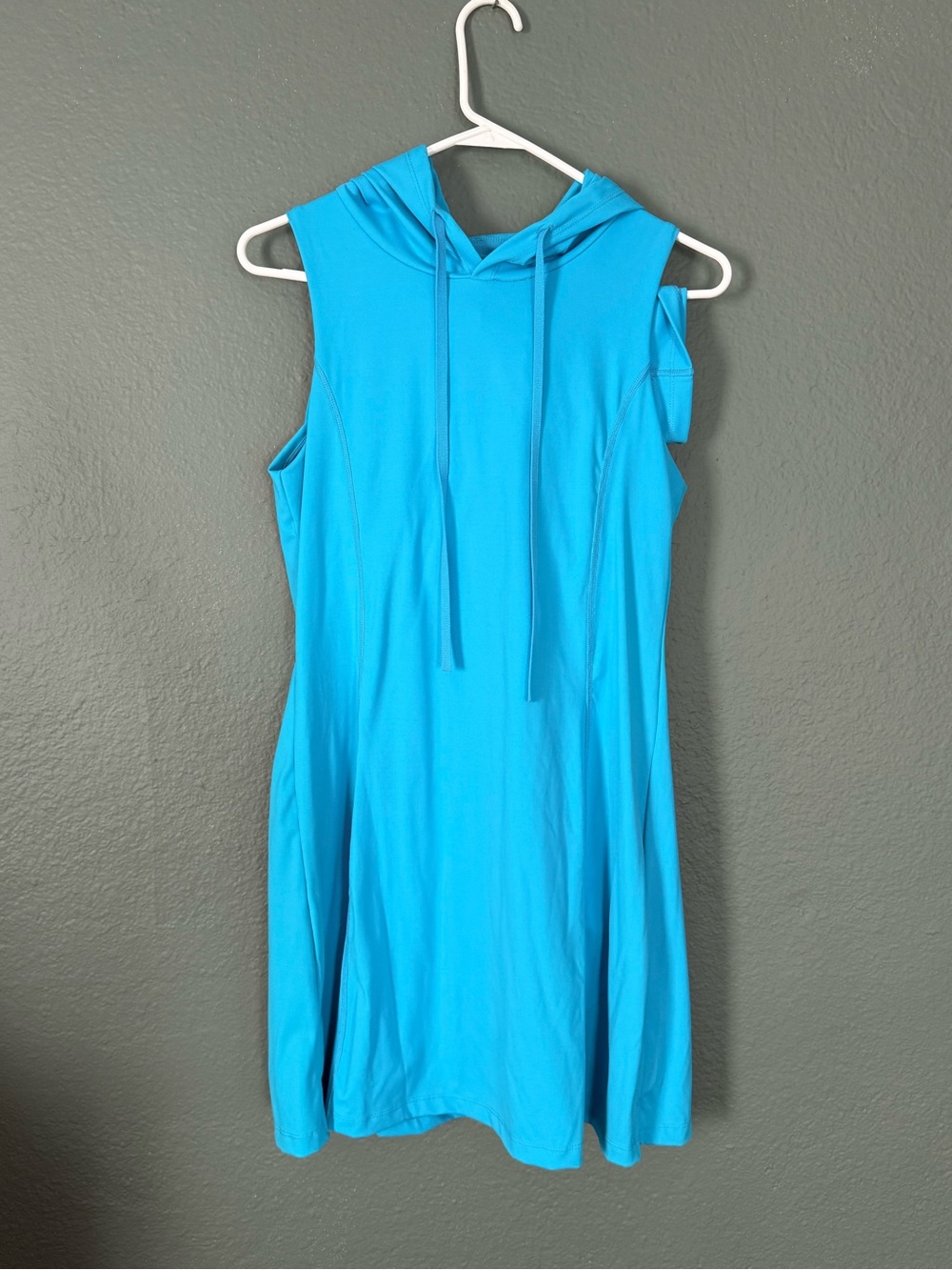 Sleeveless Hooded Mini Dress in Turquoise Blue